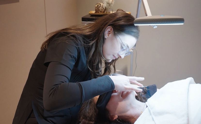 esthetician with client