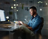 Person working in an office at night