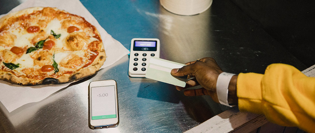 Paying for a pizza with a bank card