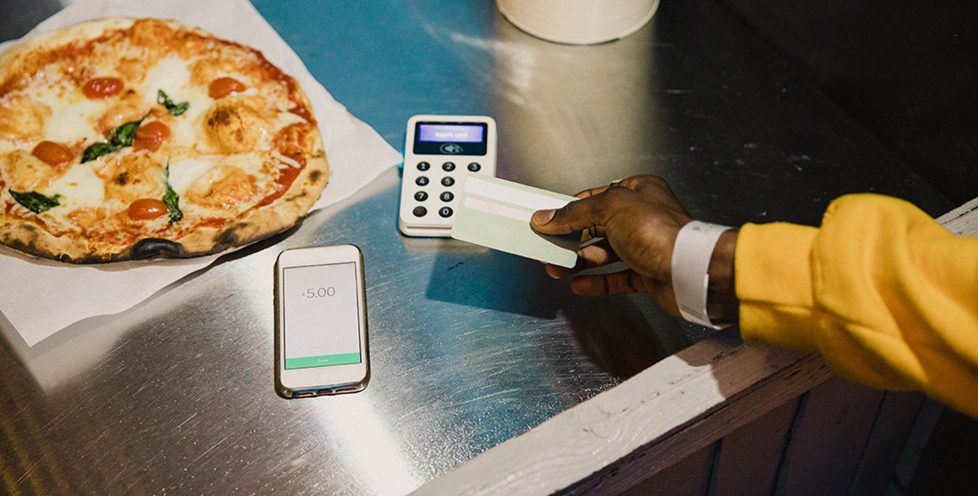 Paying for a pizza with a bank card