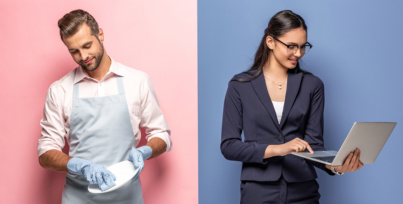 2 people performing different work tasks.