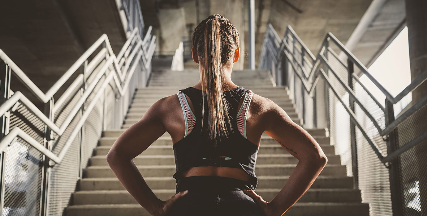 Person preparing for a stair workout