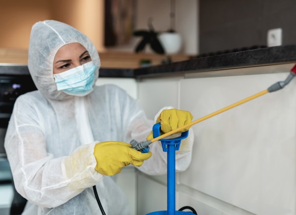 Exterminator spraying for pests.