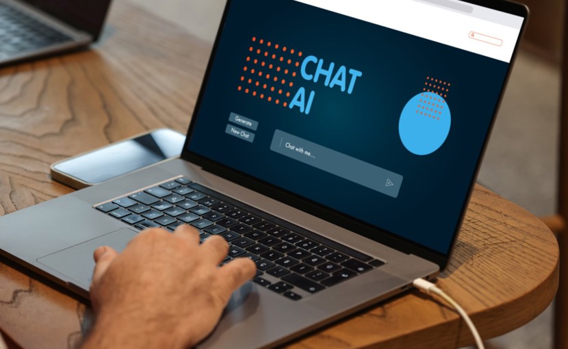 Person looking at an artificial intelligence (AI) chatbot page on a laptop. 