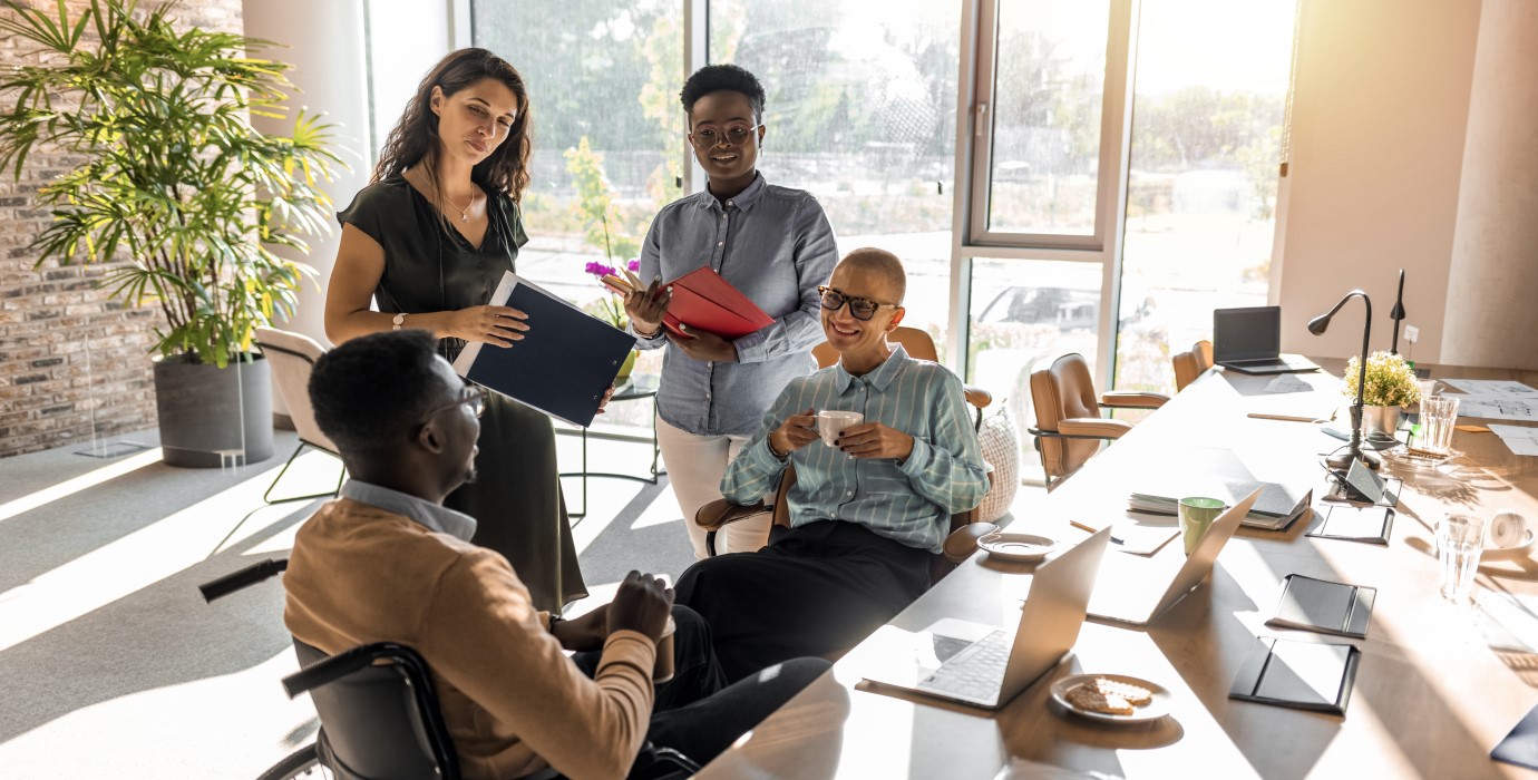 Group of coworkers having a fun conversation.  