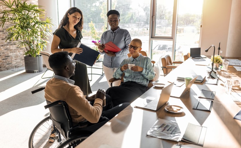 Group of coworkers having a fun conversation.  