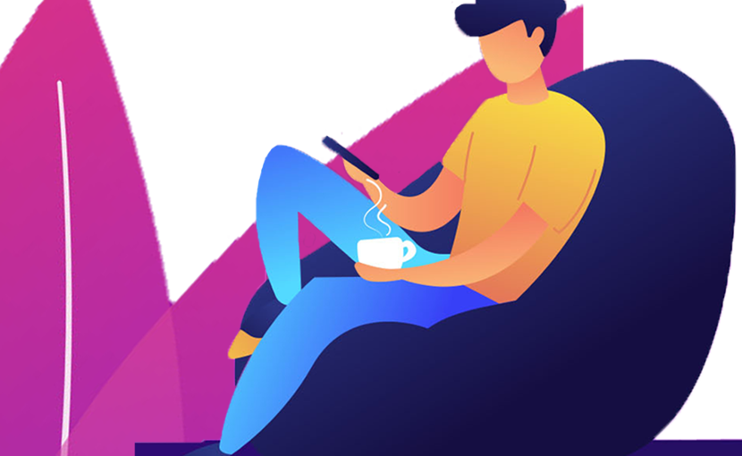 Illustration - person on phone with coffee while sitting